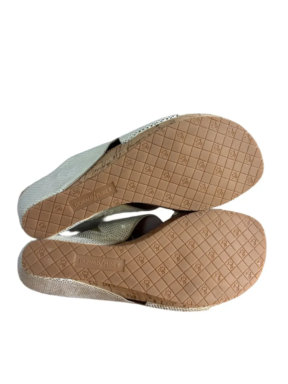 Donald Pliner Gemmy Gold Metallic Lizard Suede Cork Wedge Sandals size 8.5